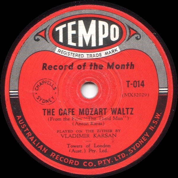Vladimir Karsan : The Harry Lime Theme / The Cafe Mozart Waltz (Shellac, 10")