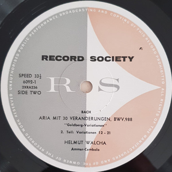 J. S. Bach*, Helmut Walcha : Goldberg Variations (2xLP, Album, Mono, Club, Gat)