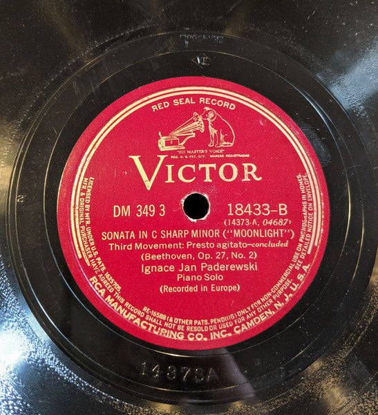 Ludwig van Beethoven - Ignacy Jan Paderewski : Sonata No. 14, In C Sharp Minor, Op. 27, No. 2 ("Moonlight") (2xShellac, 12", Album, RP, Ind)