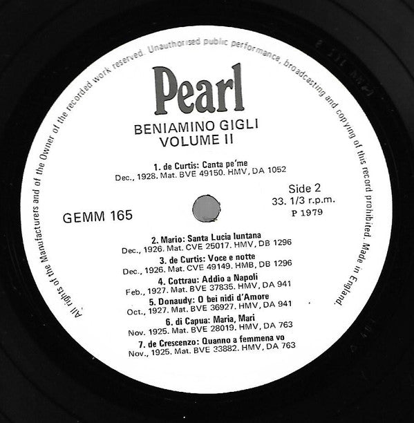 Beniamino Gigli : Beniamino Gigli - Volume II (LP, Comp)