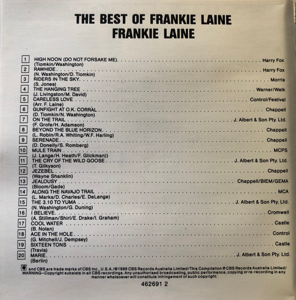 Frankie Laine : The Best Of Frankie Laine (CD, Comp, RE)