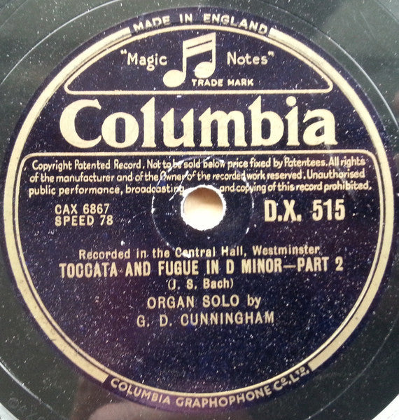 G. D. Cunningham : Toccata And Fugue In D Minor (Shellac, 12")