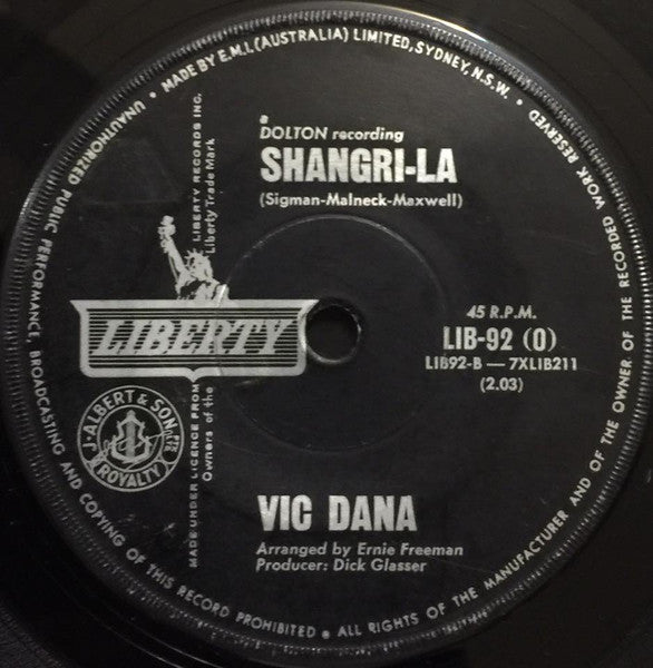 Vic Dana : Warm And Tender / Shangri-La (7", Single)
