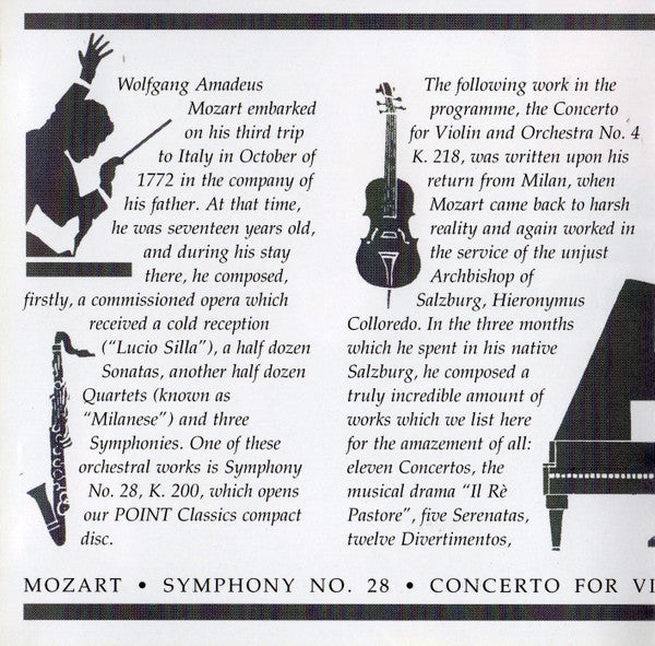 Wolfgang Amadeus Mozart : Mozart Festival Orchestra (2), Alberto Lizzio : Symphony No. 28 • Concerto For Violin And Orchestra No. 4 • Symphony No. 33 (CD, Comp)