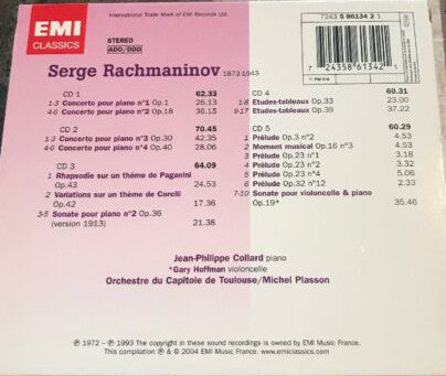 Jean-Philippe Collard, Orchestre National Du Capitole De Toulouse, Michel Plasson, Serge Rachmaninov* : Rachmaninov Concertos Pour Piano (5xCD, Comp)