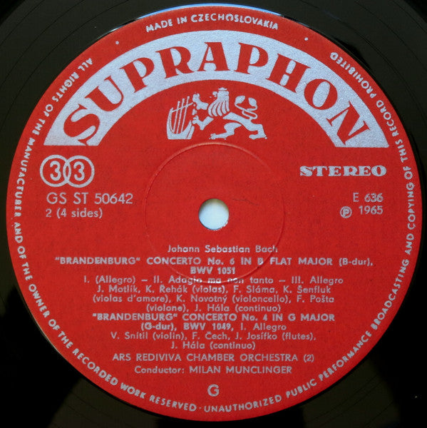 J. S. Bach*, Ars Rediviva Ensemble Prague*, Milan Munclinger : Six Brandenburg Concertos (2xLP, RP, Red + Box)