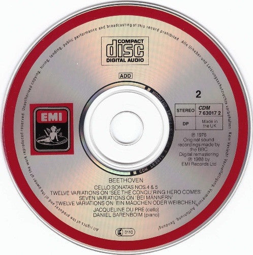 Jacqueline Du Pré, Ludwig van Beethoven, Daniel Barenboim : The Five Cello Sonatas, Variations (2xCD, Album, RE, RM)