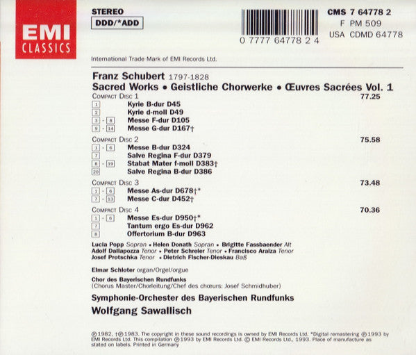 Schubert*, Wolfgang Sawallisch : Sacred Works - Vol. 1 (4xCD + Box, Comp)