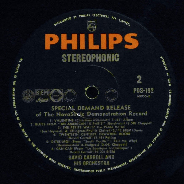 David Carroll & His Orchestra : Philips Demonstration Record (LP, Album)