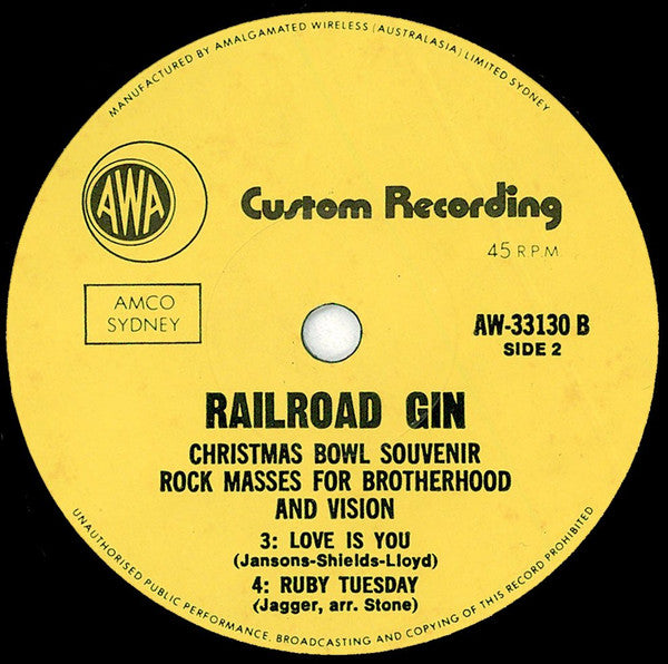 Railroad Gin : Christmas Bowl Souvenir - Rock Masses For Brotherhood And Vision (7", EP)