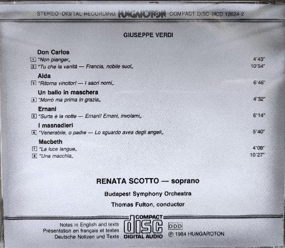 Giuseppe Verdi, Renata Scotto, Budapest Symphony Orchestra, Thomas Fulton : Verdi Arias (CD)