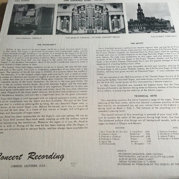 Cecil Cranfield : The Grand One (Grand Concert Organ, Sydney, Australia) (LP, Album)