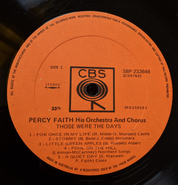 Percy Faith His Orchestra And Chorus* : Those Were The Days (LP, Album)