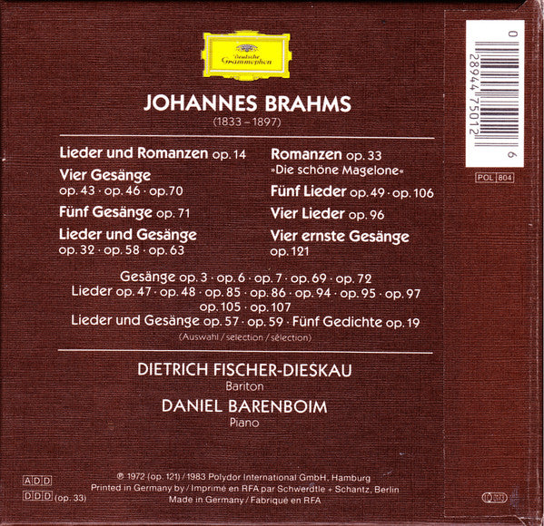 Johannes Brahms - Dietrich Fischer-Dieskau, Daniel Barenboim : Lieder (6xCD, Comp, RM + Box)