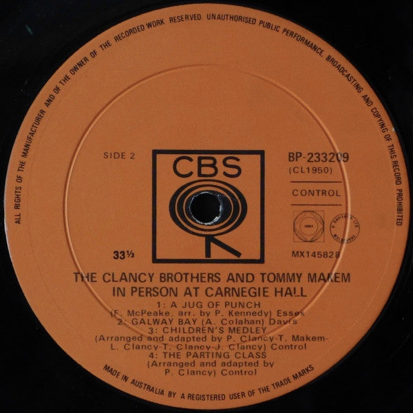 The Clancy Brothers & Tommy Makem : In Person At Carnegie Hall (LP, Album, Mono, RP)