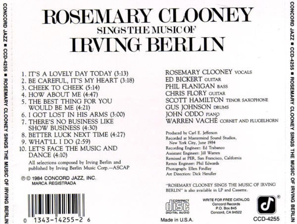 Rosemary Clooney : Sings The Music Of Irving Berlin (CD, Album)