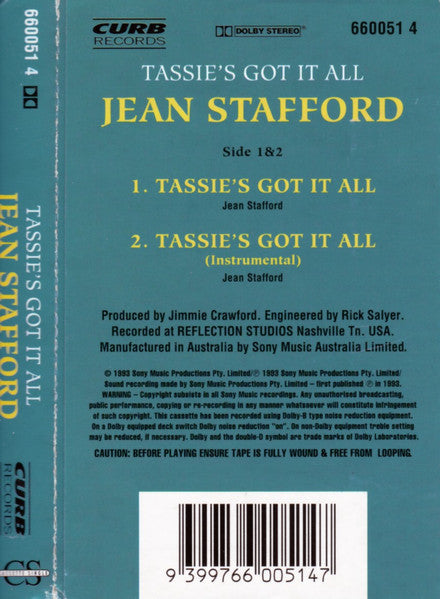 Jean Stafford : Tassie's Got It All (Cass, Single)