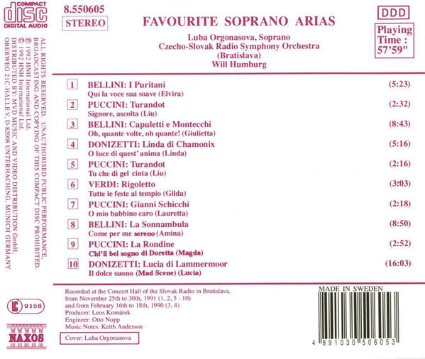 Luba Orgonasova - Slovak Radio Symphony Orchestra, Will Humburg : Favourite Soprano Arias (CD, Album)