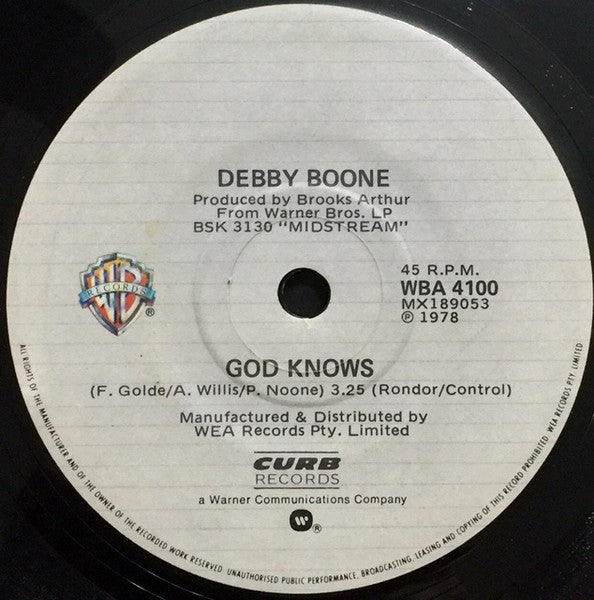 Debby Boone : God Knows (7", Single)