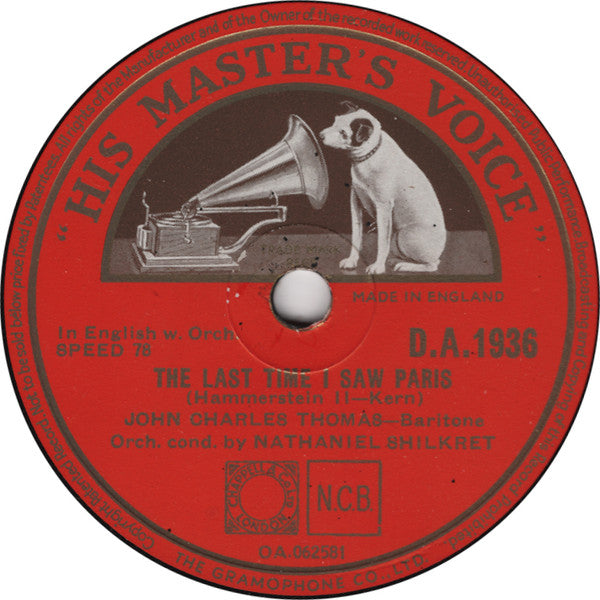 John Charles Thomas : Bluebird Of Happiness / The Last Time I Saw Paris (Shellac, 10")