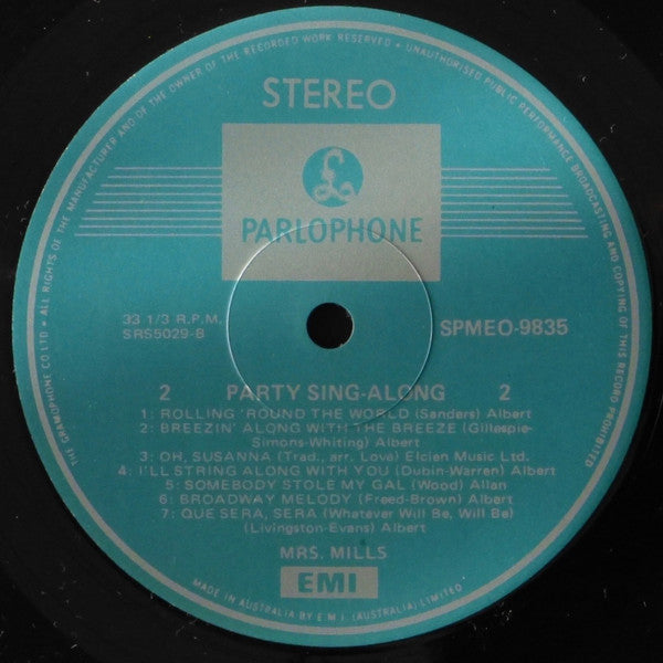 Mrs. Mills Rhythm Accompaniment Directed By Geoff Love : Party Sing Along (LP, RE)