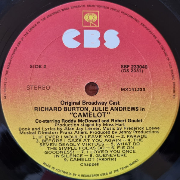Richard Burton (2), Julie Andrews, Robert Goulet : Camelot - Original Broadway Cast (LP, Album, RE)