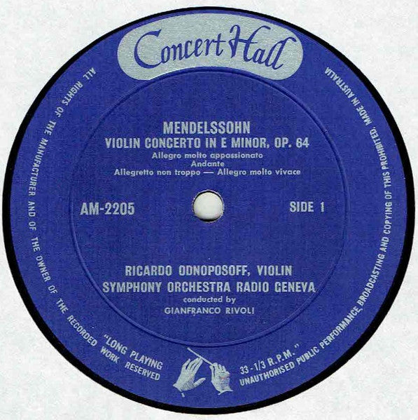 Felix Mendelssohn-Bartholdy / Niccolò Paganini - Ricardo Odnoposoff, Symphonie Orchester Radio Genf, Gianfranco Rivoli : Mendelssohn Violin Concerto / Paganini Violin Concerto (LP)