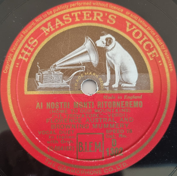 Florence Austral & Browning Mummery (2) : Miserere / Ai Nostri Monti Ritorneremo (Shellac, 12")