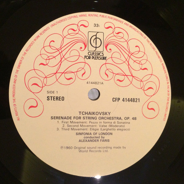 Pyotr Ilyich Tchaikovsky / Johann Sebastian Bach / Luigi Boccherini / Georg Friedrich Händel - Sinfonia Of London, Alexander Faris : Serenade For String Orchestra / Air From Suite No. 3 In D / Minuet From String Quartet In E / Minuet From Berenice (LP)