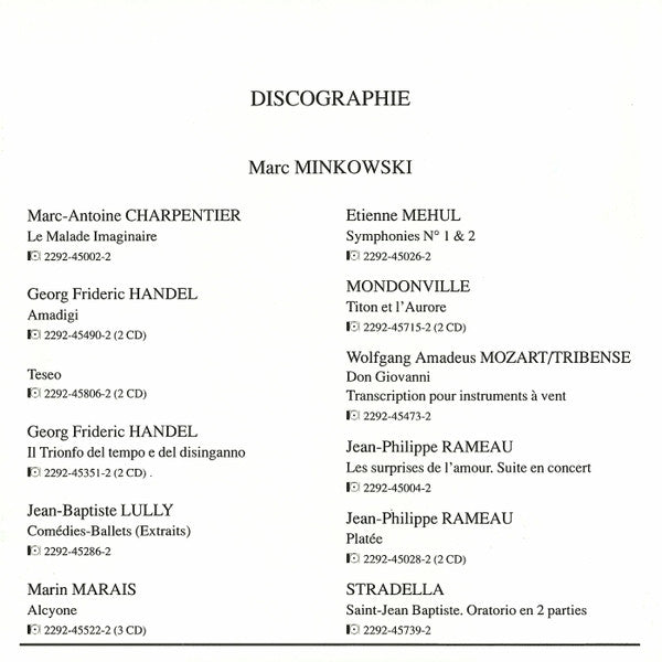 Jean-Joseph Mouret – Les Musiciens Du Louvre, Marc Minkowski : Les Amours De Ragonde (CD, Album, RP)