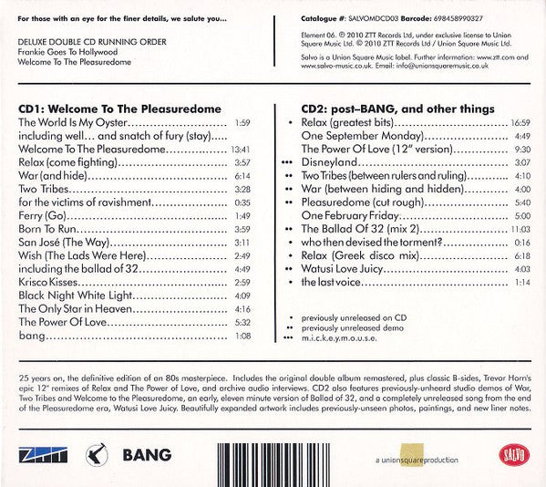 Frankie Goes To Hollywood : Welcome To The Pleasuredome (CD, Album, RE + CD, Comp + Dlx, RM, RP, Dig)