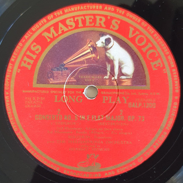 Ludwig van Beethoven, Solomon (6) With The Philharmonia Orchestra Conducted By Herbert Menges : The Emperor Concerto (LP, Mono)