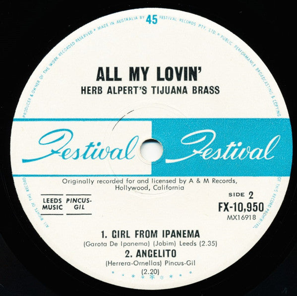 Herb Alpert's Tijuana Brass* : All My Lovin' (7", EP, Mono)