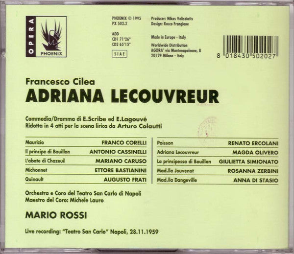 Cilea* : Olivero*, Simionato*, Corelli*, Bastianini*, Orchestra* e Coro del Teatro San Carlo di Napoli*, M.Rossi* : Adriana Lecouvreur (2xCD, Album)
