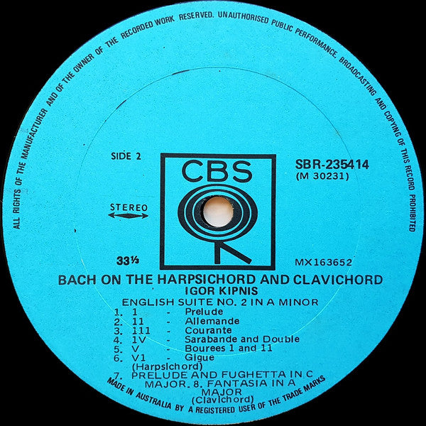 Johann Sebastian Bach, Igor Kipnis : Bach On The Harpsichord And Clavichord (LP, Album)