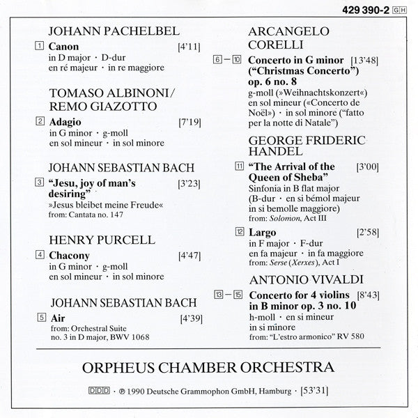 Tomaso Albinoni • Johann Pachelbel • Johann Sebastian Bach • Georg Friedrich Händel • Arcangelo Corelli • Antonio Vivaldi • Henry Purcell - Orpheus Chamber Orchestra : Adagio • Canon (CD, Album)