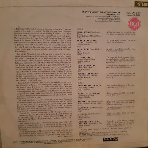Belafonte* / Makeba* : An Evening With Belafonte/Makeba (LP, Album)