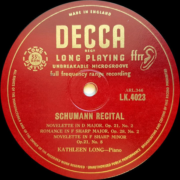 Schumann*, Kathleen Long : Schumann Piano Recital (LP)