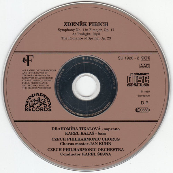 Fibich* - Czech Philharmonic Orchestra* And Chorus*, Karel Šejna : Symphony No.1. At Twilight. The Romance Of Spring (CD, Comp, Mono)