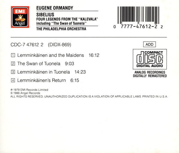 Jean Sibelius / Eugene Ormandy - The Philadelphia Orchestra : Four Legends (CD)