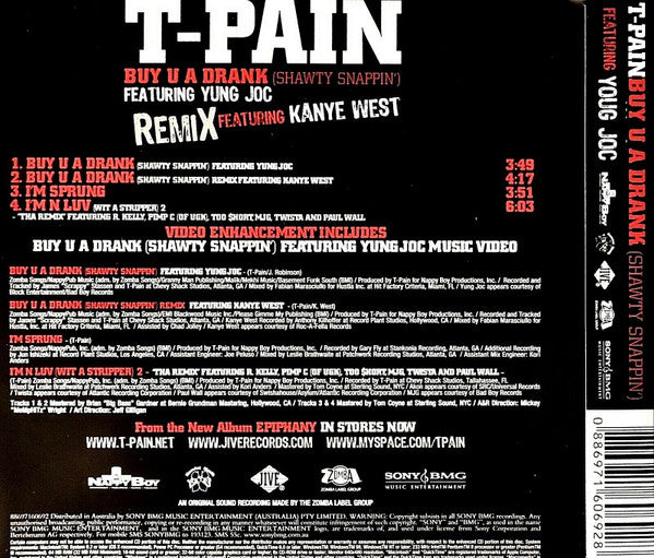 T-Pain Featuring Yung Joc : Buy U A Drank (Shawty Snappin') (CD, Single, Enh)