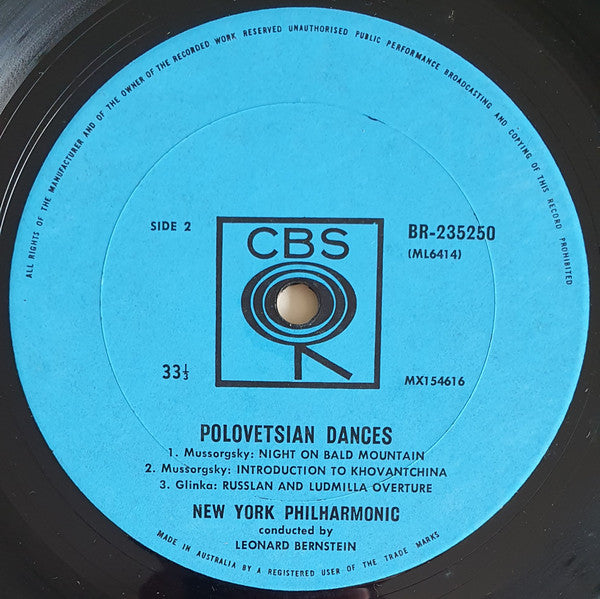 Mussorgsky* / Ippolitov-Ivanov* / Borodin* / Glinka* - Leonard Bernstein, New York Philharmonic : Polovetsian Dances (LP, Album, Mono)