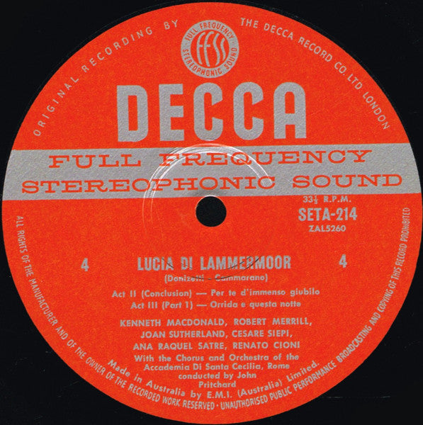 Joan Sutherland, Renato Cioni, Robert Merrill, Cesare Siepi, John Pritchard : Lucia Di Lammermoor (3xLP + Box)