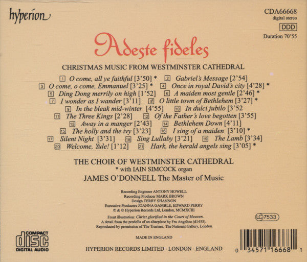 Westminster Cathedral Choir, James O'Donnell (2), Iain Simcock : Adeste Fideles: Christmas Music From Westminster Cathedral (CD, Album)
