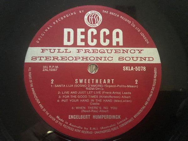 Engelbert Humperdinck : Sweetheart (LP, Album)