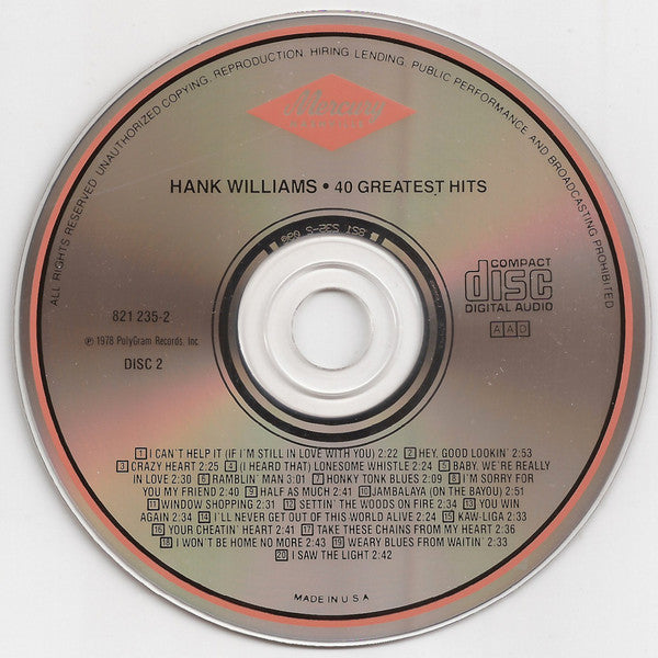 Hank Williams : 40 Greatest Hits (2xCD, Comp)