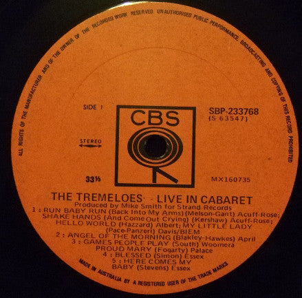 The Tremeloes : Live In Cabaret (LP, Album)