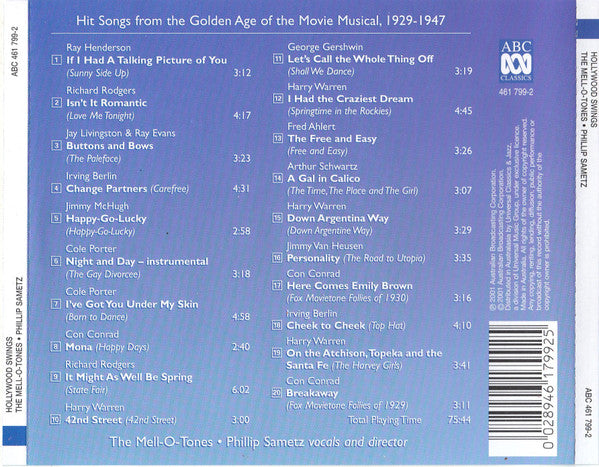 The Mell-O-Tones Vocals Phillip Sametz : Hollywood Swings: Hit Songs From The Movie Musicals (CD, Album)