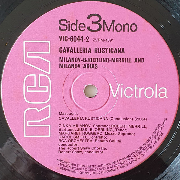 Pietro Mascagni, Zinka Milanov, Jussi Björling, Robert Merrill, RCA Victor Symphony Orchestra, Renato Cellini : Cavalleria Rusticana And First LP Release : Milanov's Early Recordings (2xLP, Mono + Box)