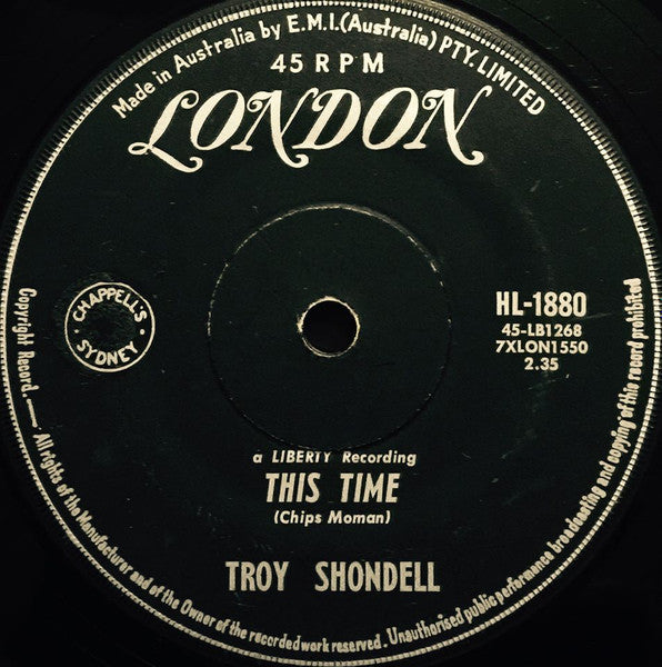 Troy Shondell : This Time (7", Single)